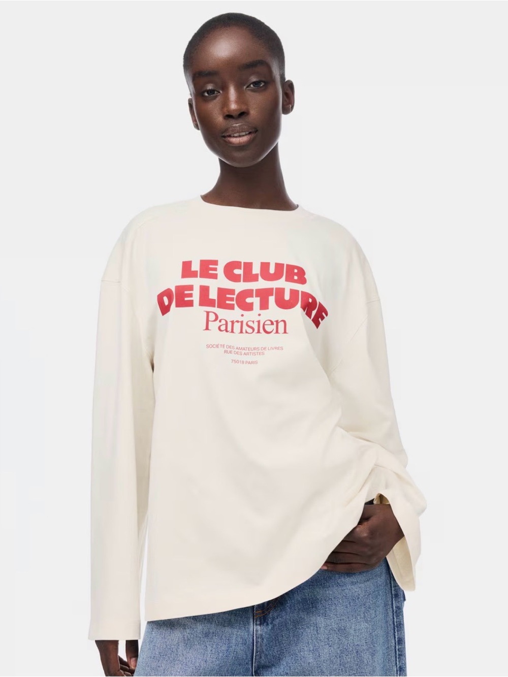 H&M Cream Sweatshirt with Red Graphic Text